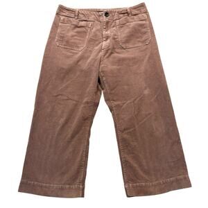 Quince Pants Womens 16 Organic Stretch Corduroy Cropped Wide Leg Pant Warm Brown